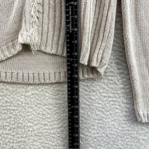 Katamai Beige Cream Knit Button Fringe Long Sleeve Pullover Sweater Womens XL - Picture 7 of 9